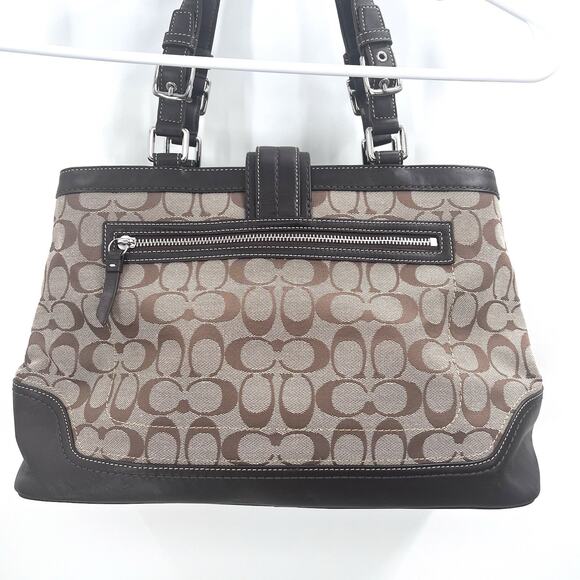Coach Hampton Shoulder Handbag Purse Brown Signature C Jacquard & Leather - Picture 3 of 13